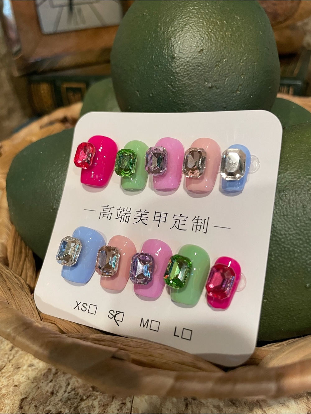 Short Sparkle Press-On Nail Set - Pastel & Bright Gem Accents